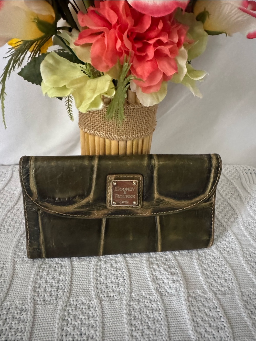 Dooney & Bourke olive croc embossed leather wallet